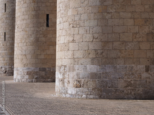 Base of pillars of palace in european Saragossa city in Spain