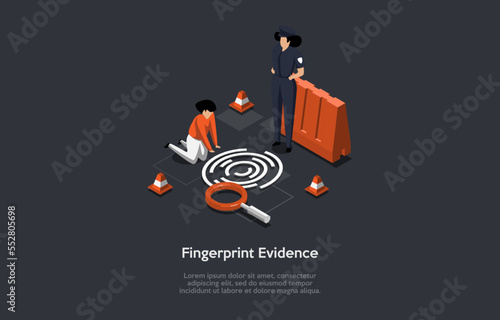 Detective Agency, Searching Evidences. Private Detective And Police Officer Solving Crime, Searching Criminals. Agent Investigating Crime Place and Looking For Clues. Isometric 3d Vector Illustration
