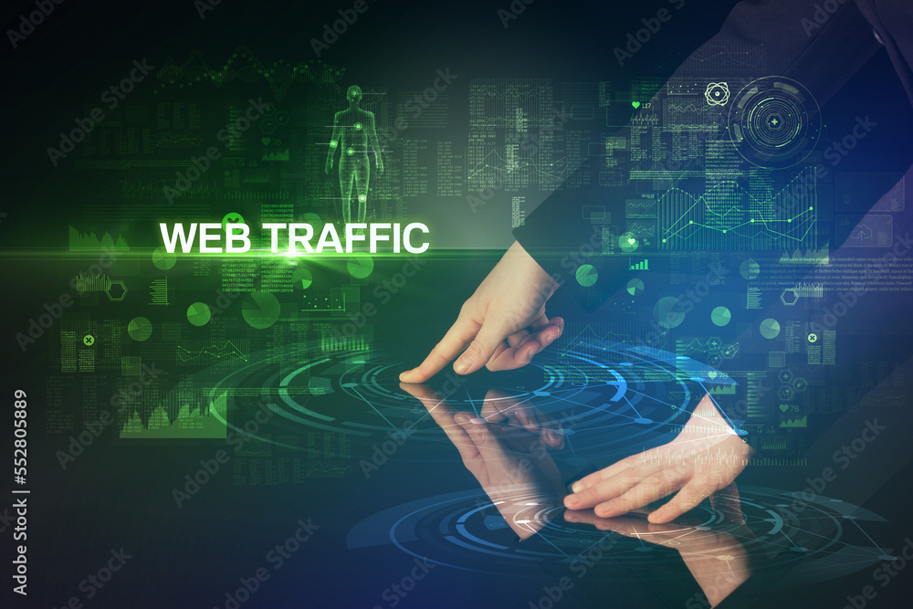 Businessman touching huge display concept