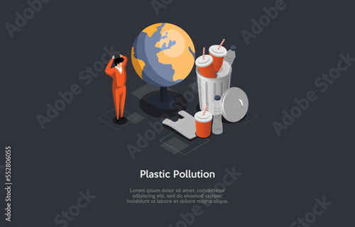 Zero Waste, Solving Plastic Pollution Problems, Reuse, Eco-Friendly, Segregation And Recycling Garbage Process. Male Character Collecting And Recycling Trash. Isometric 3d Cartoon Vector Illustration