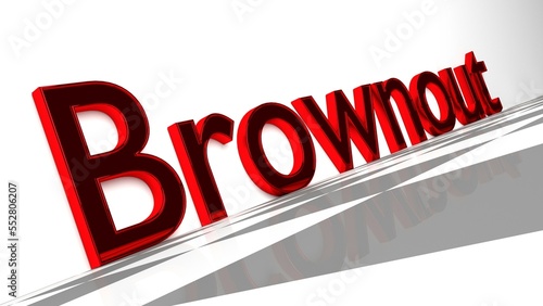Brownout word in glossy red on a white background and a checkerboard pattern floor 3d Rendering - Illustration