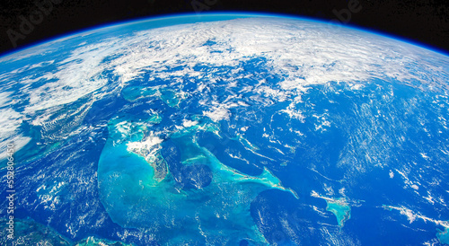 Fototapeta Naklejka Na Ścianę i Meble -  Blue and turquoise colors in the Caribbean. Digital Enhancement. Elements by NASA