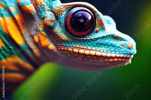 Colorful chameleon on a branch