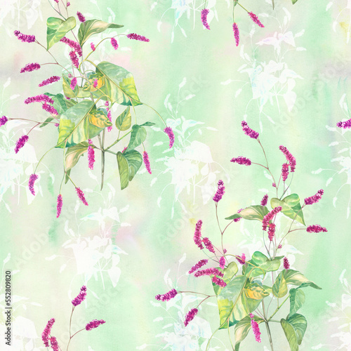 Watercolor flowers of amaranth flowers. Seamless pattern  applicable for the design of fabric  textiles  wallpapers  covers  packaging