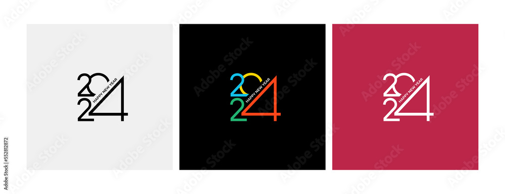 Set of 2024 Happy New Year logo text design. 2024 number design