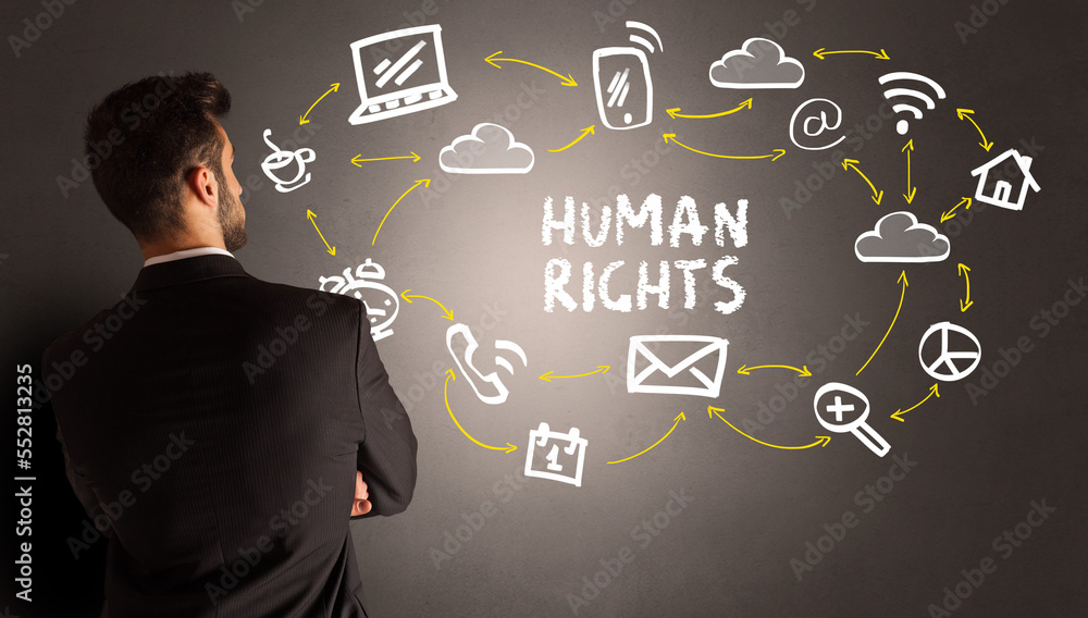 businessman drawing social media icons businessman drawing social media icons