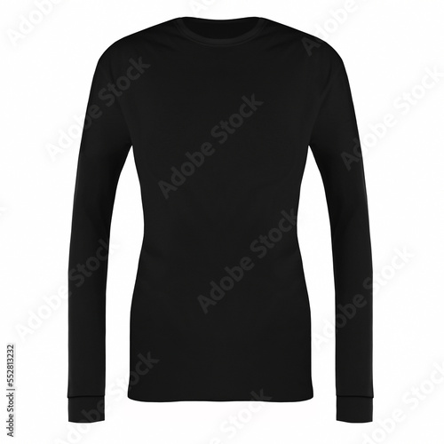 Women's black blank T-shirt template, on invisible mannequin, for your design mockup for print, isolated on white background..