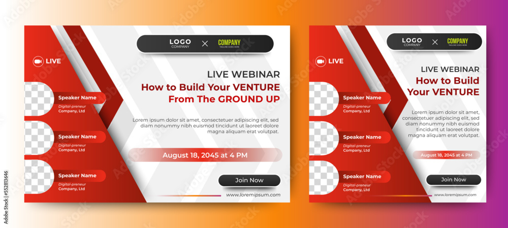 Business Conference live webinar banner invitation and social media post template. Red and white. Business webinar invitation design. Vector 