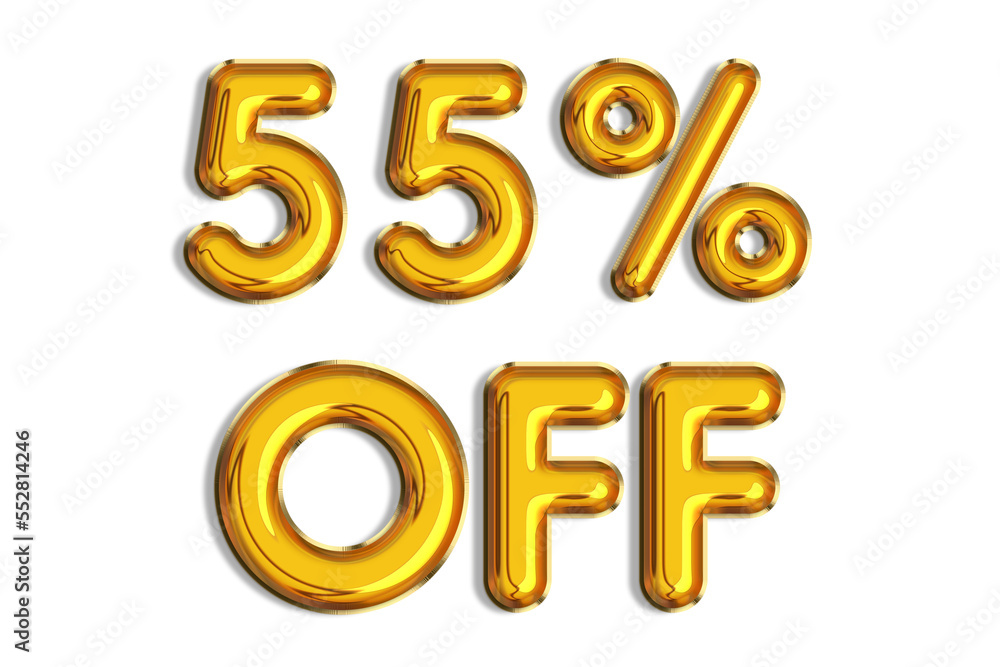 55% off discount promotion sale made of realistic 3d gold helium balloons. Illustration of golden percent symbol for selling poster, banner, ads, shopping concept. Numbers isolated on white background 55% off discount promotion sale made of realistic 3d gold helium balloons. Illustration of golden percent symbol for selling poster, banner, ads, shopping concept. Numbers isolated on white background