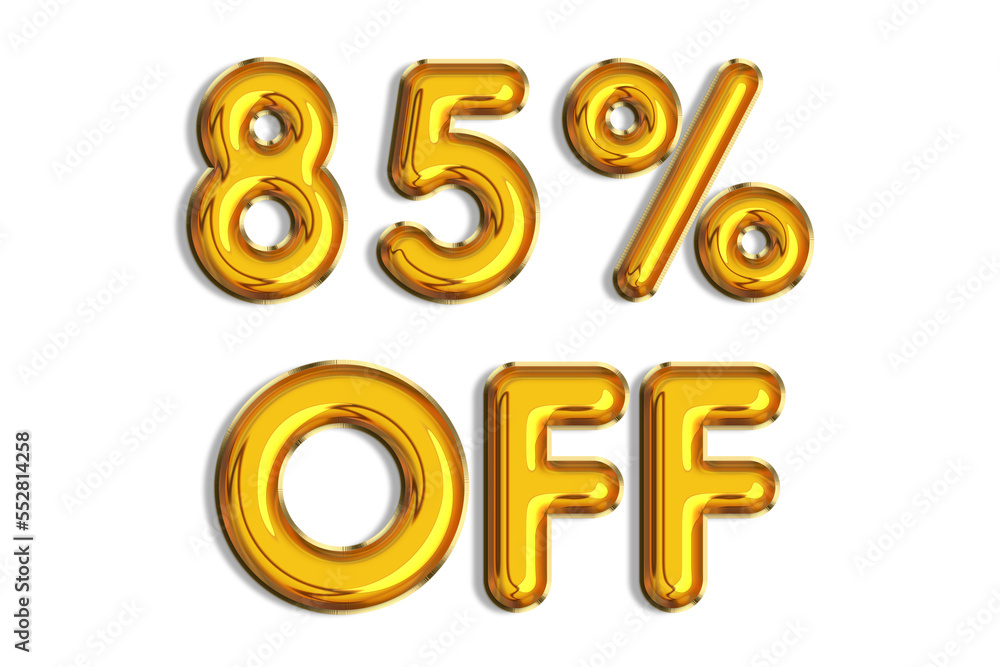 85% off discount promotion sale made of realistic 3d gold helium balloons. Illustration of golden percent symbol for selling poster, banner, ads, shopping concept. Numbers isolated on white background 85% off discount promotion sale made of realistic 3d gold helium balloons. Illustration of golden percent symbol for selling poster, banner, ads, shopping concept. Numbers isolated on white background