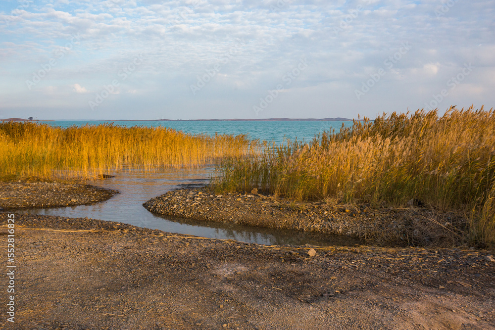 Lake Balkhash autumn landscape. Kazakhstan Lake Balkhash autumn landscape. Kazakhstan