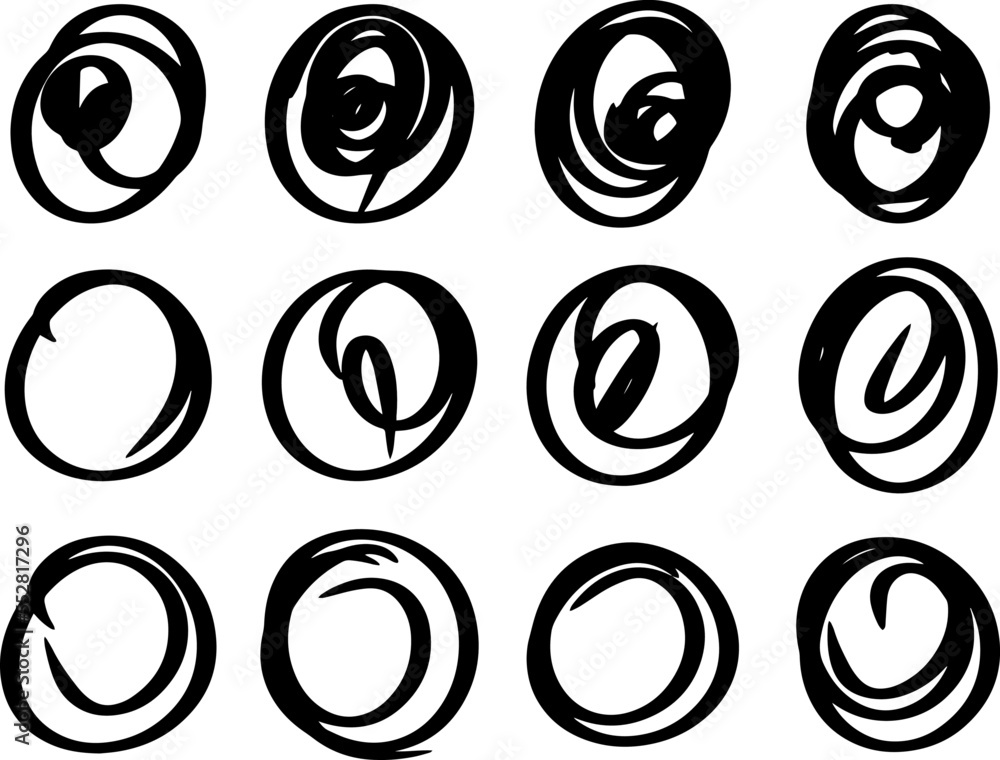 Abstract circle ink brush collection bundle elements. Element vector illustration.
