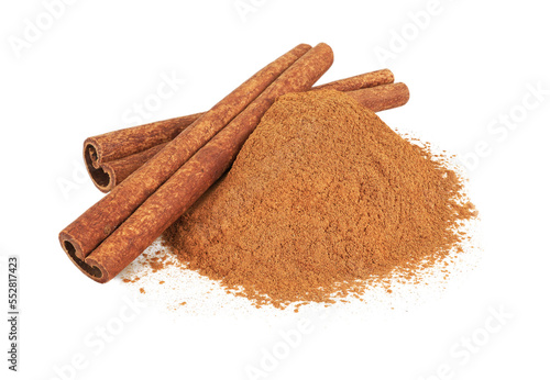 Cinnamon stick and powder isolated on transparent background with PNG.