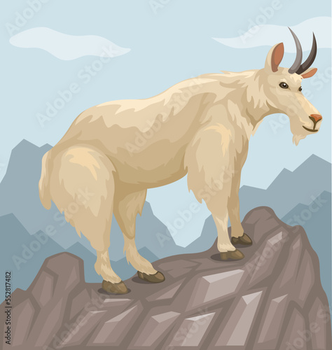 Rocky mountain goat climbing hill cartoon illustration vector