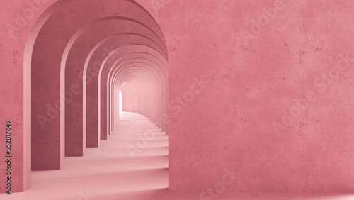 Classic metaphysics surreal interior design, imaginary fictional architecture. Archway with red marble walls. Move forward, opportunities, future concept with copy space photo