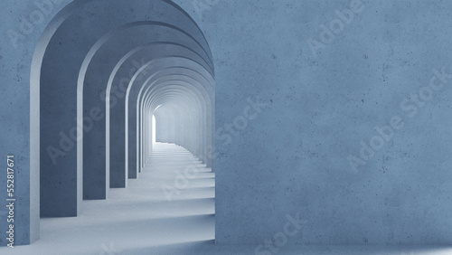 Classic metaphysics surreal interior design, imaginary fictional architecture. Archway with blue marble walls. Move forward, opportunities, future concept with copy space photo