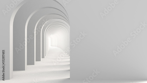 Fototapeta Naklejka Na Ścianę i Meble -  Classic metaphysics surreal interior design, imaginary fictional architecture. Archway with white walls. Move forward, opportunities, future concept with copy space