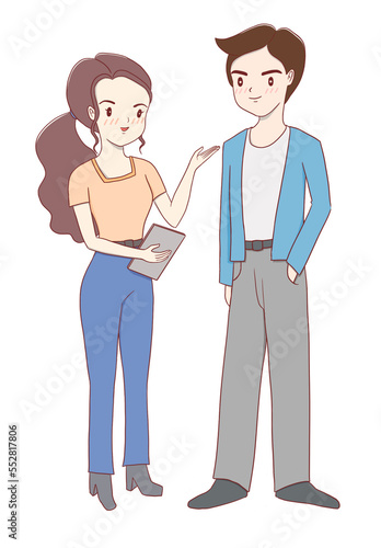 Illustration of people talking at work