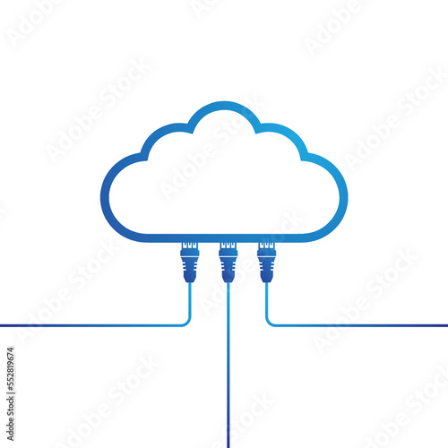 Cloud connected with Ethernet network cables, Digital Cloud computing and network Concept background. Cyber technology, internet data storage, database and Internet server concept