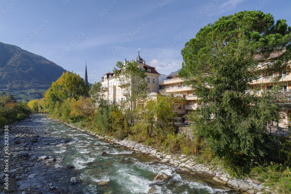 Merano old town along River Passer, Italy