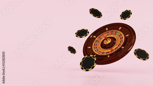 Realistic casino gambling roulette wheel. 3D illustration