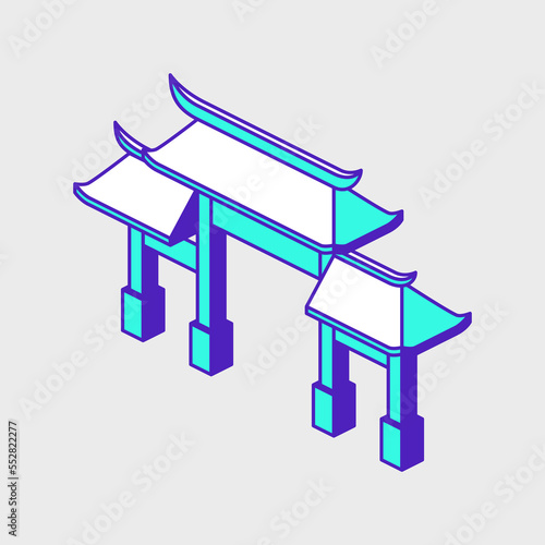 Chinese gate paifang isometric vector icon illustration