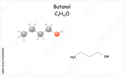 Stylized 2d molecule model/structural formula of butanol. photo