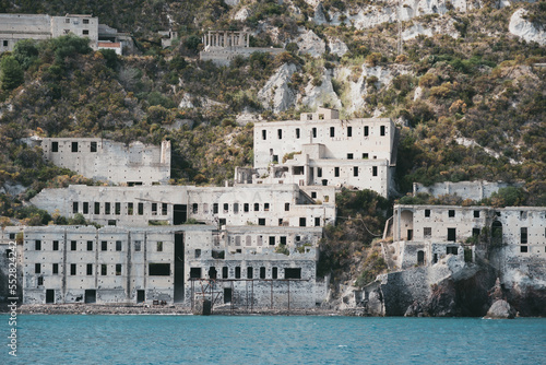 La vecchia fabbrica in cui si estraeva la pietra pomice a Lipari, nell'arcipelago delle Eolie in sicilia photo