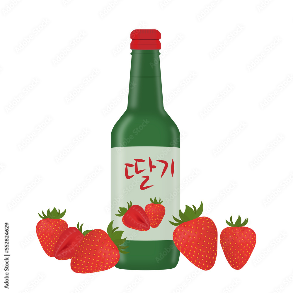 Jinro Chamisul Strawberry Soju bottle or Korean alcohol Soju(Chamisul)  concept vector illustration, PNG transparent background 01 Stock  Illustration | Adobe Stock