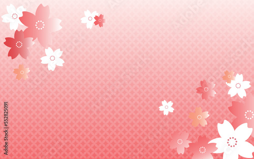 ピンクのグラデーションの桜は配置したピンクの七宝柄の背景
