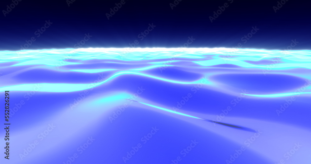 Abstract background of blue hills and waves of shiny digital hi-tech road with glowing sun rays Abstract background of blue hills and waves of shiny digital hi-tech road with glowing sun rays