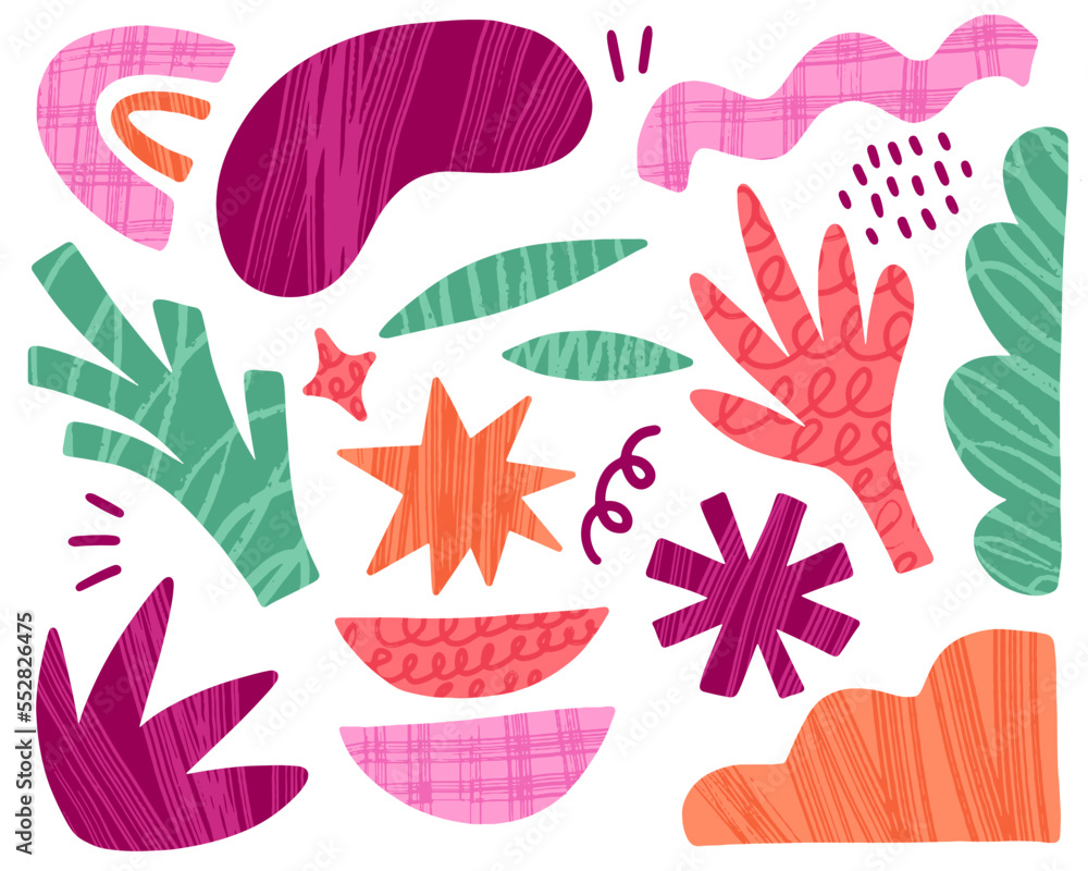 Set of Hand Drawn Vector Abstract Shapes. Illustrated Patterns and Textures. All elements isolated. Spring Summer Collage. Set of Hand Drawn Vector Abstract Shapes. Illustrated Patterns and Textures. All elements isolated. Spring Summer Collage.
