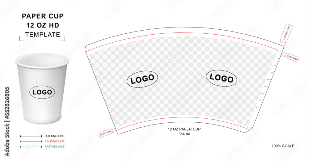 Paper cup die cut template for 12 oz HD Stock Vector | Adobe Stock