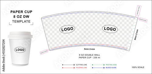 Wallpaper Mural Paper cup die cut template for 8 ounce Double wall with 3D blank vector mockup for food packaging	 Torontodigital.ca