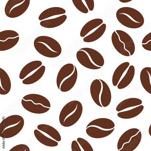 Coffee bean seamless pattern on transparent background.