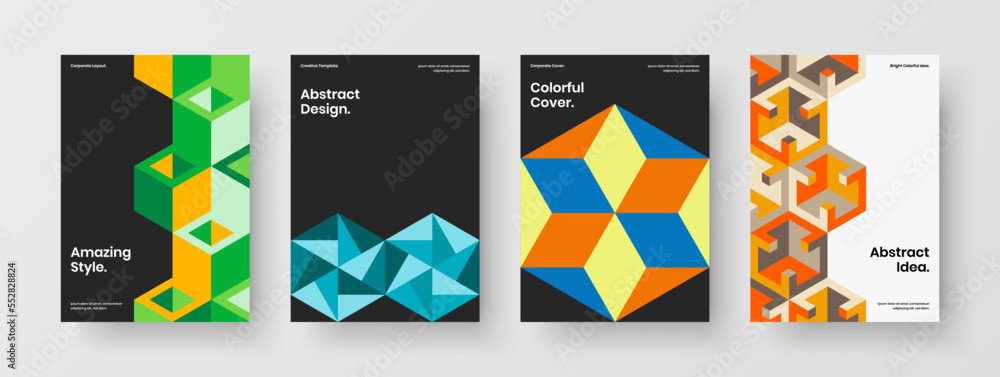 Amazing handbill vector design template collection. Modern geometric hexagons company cover layout composition.