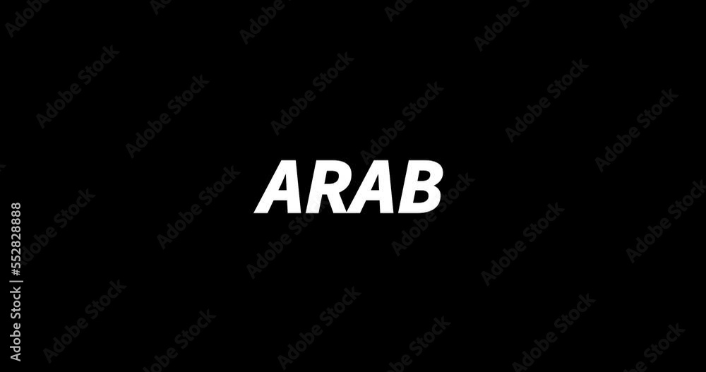 ARAB text animation on black background. Modern text animation, written ARAB ARAB text animation on black background. Modern text animation, written ARAB