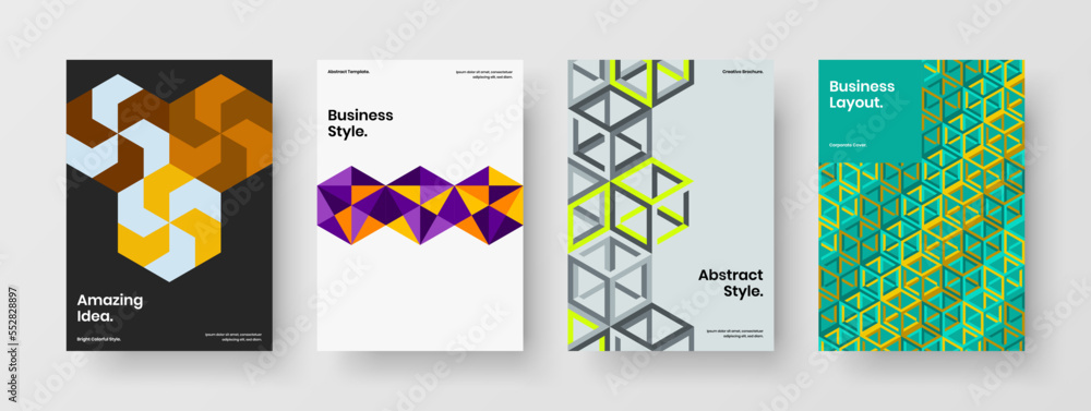 Simple corporate cover A4 design vector layout bundle. Premium geometric pattern leaflet illustration set.