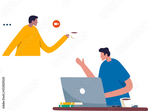 Virtual meeting from home. two guys having online. Illustration