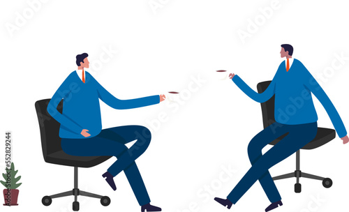 Coffee break business discussion. Two employee having coffee break. Illustration