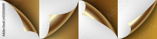 3d realistic vector illustration. Curled golden  paper corners.