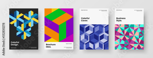 Amazing leaflet vector design layout bundle. Colorful geometric hexagons brochure concept composition.