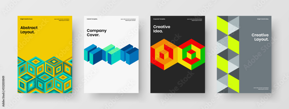 Creative mosaic tiles company identity layout collection. Fresh corporate cover vector design template composition.