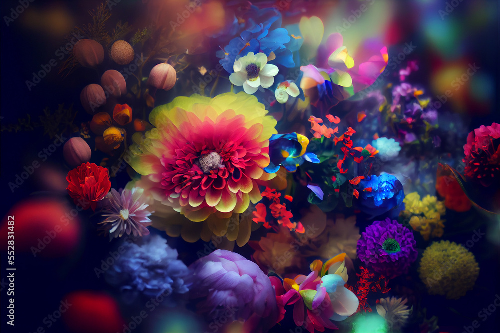 Background of Various Colorful Flowers. generative ai