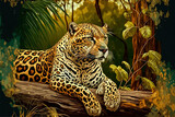 Panthera onca, or the American jaguar, is a critically endangered large cat species that makes its home in the lush green jungles of Brazil. Generative AI