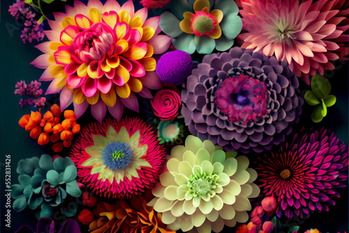 Background of Various Colorful Flowers. generative ai