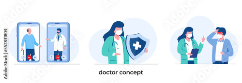 doctor concept, medical & health, hospital, healthy, professional, patient, flat illustration vector template