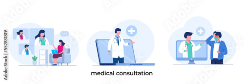 medical consultation, medical patient, healthcare, insurance, flat vector illustration template