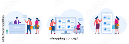 shopping concept, shopper, business online, shop, retail, store, flat vector illustration template