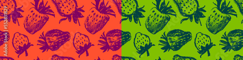Strawberry pattern seamless, strawberries illustration for fabric ornament and textile design. Hand drawn vector red berry. Juice or jam label design. Color berries background. Strawberry backdrop.